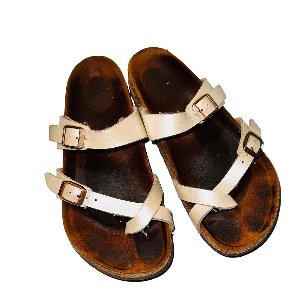 Birkenstock Mayari Pearl White Leather Slip On Sandals Women's Size EU 37 US 6